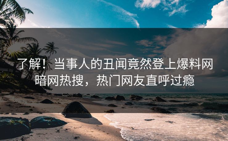 了解！当事人的丑闻竟然登上爆料网暗网热搜，热门网友直呼过瘾
