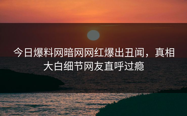 今日爆料网暗网网红爆出丑闻,真相大白细节网友直呼过瘾