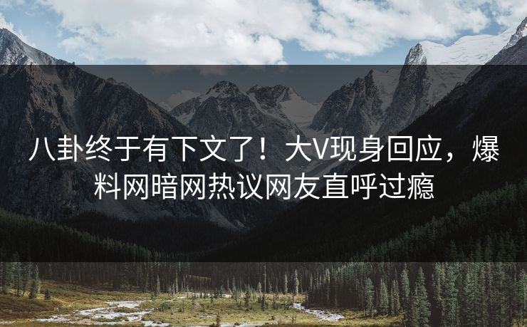 八卦终于有下文了！大V现身回应，爆料网暗网热议网友直呼过瘾
