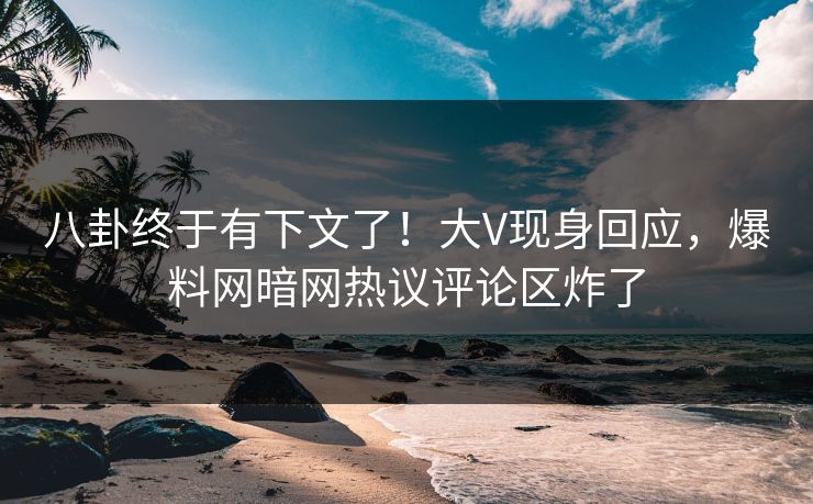 八卦终于有下文了！大V现身回应，爆料网暗网热议评论区炸了