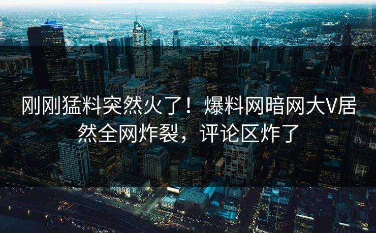 刚刚猛料突然火了！爆料网暗网大V居然全网炸裂，评论区炸了